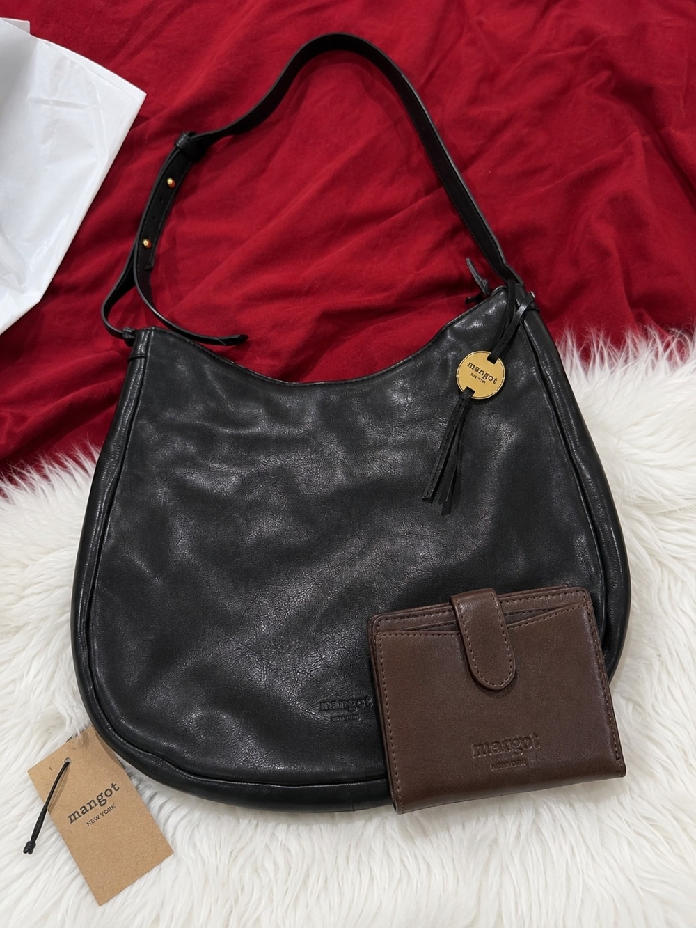 margot Black Leather Hobo Bag with Tassel Charm